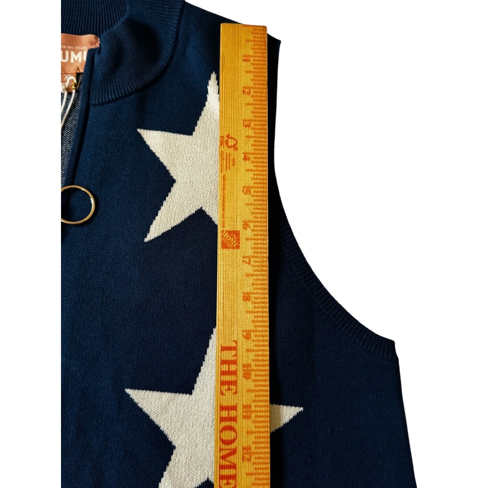 Show Me Your Mumu Zoe Zip Dress XL Navy Blue White Star Print Mock Neck New - Picture 11 of 12